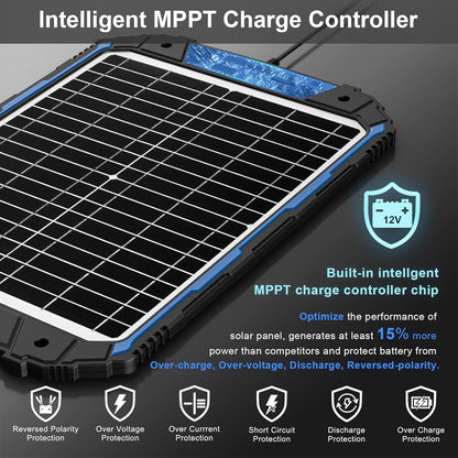 SUNER POWER 20W 12V Solar Battery Trickle Charger & Maintainer PRO, Built-in Intelligent MPPT Controller, Waterproof 12 Volt 20 Watt Solar Panel Charging Kits for Car Marine RV Trailer Boat Automotive