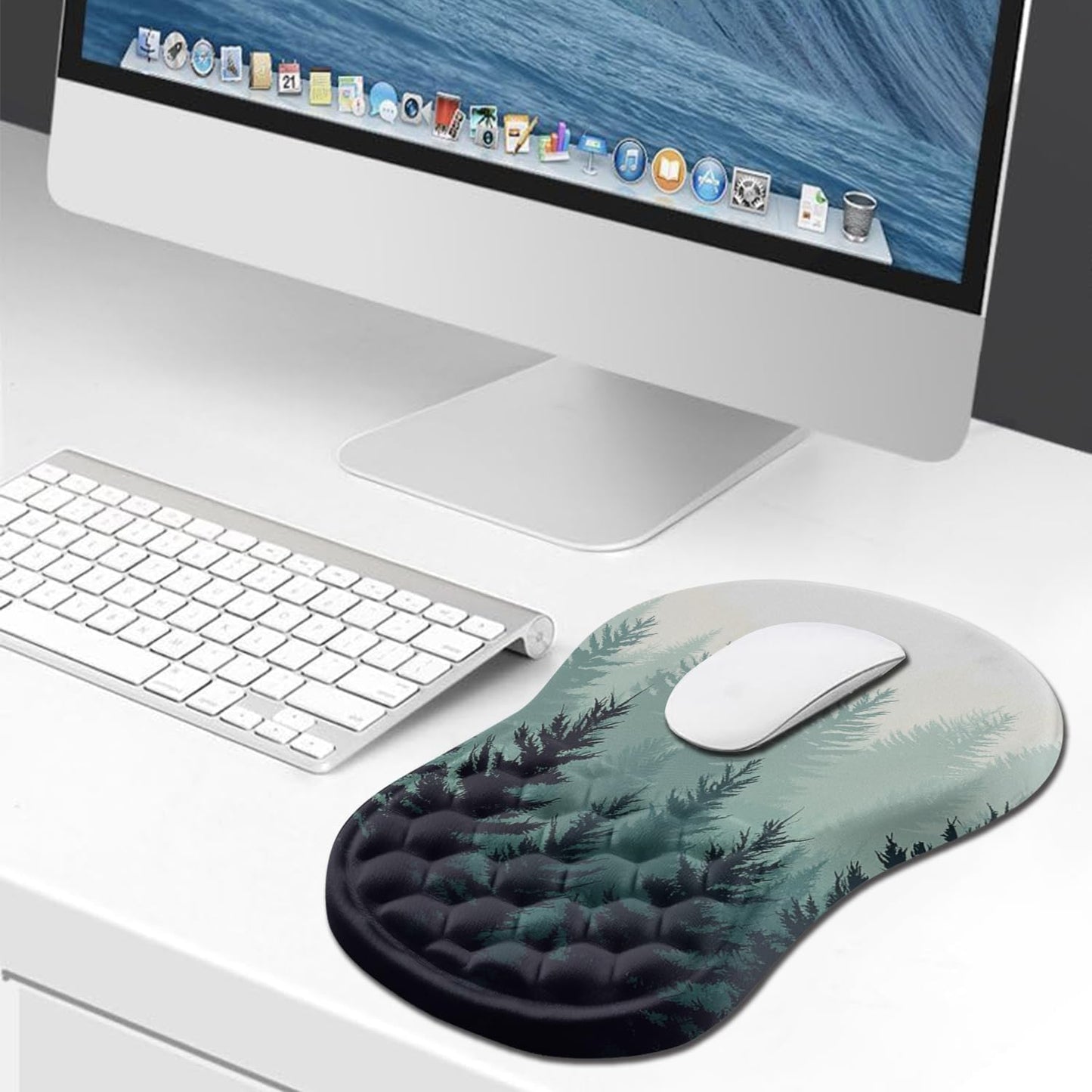 Hokafenle Ergonomic Mouse Pad Wrist Support, Wrist Rest Mousepad for Carpal Tunnel Pain Relief with Integrated Memory Foam Slope Massage Bulge (11.8x7.9 inch,Forest