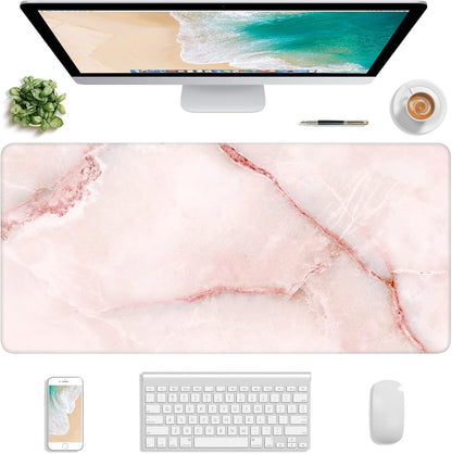 Extended Gaming Mouse Pad, XXL Large Mouse Mat 30 x 14 Inch, Big Computer Keyboard Mousepad, Waterproof Desk Pad with Stitched Edges and Non-Slip Base for Office Gaming, Light Pink Marble
