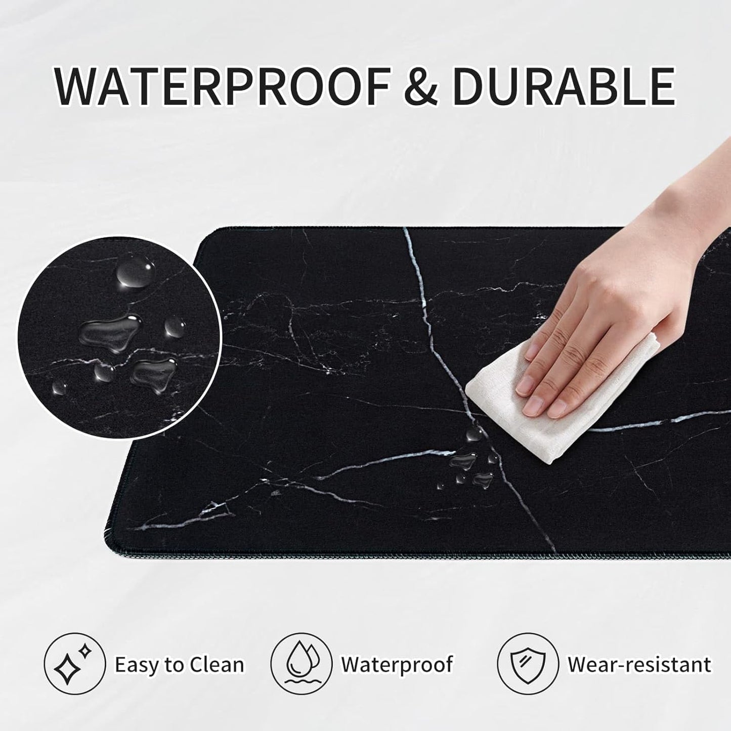 RAINYEAR Large Gaming Mouse Pad(31.5 x 11.8 Inch), Computer Mousepad with Anti-Slip Rubber Base, Smooth Large Keyboard Mouse Pad Mat for Gamer, Office, Home, Black Marble