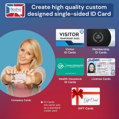 Bodno Magicard Pronto ID Card Printer & Complete Supplies Package ID Software and Camera - Silver Edition