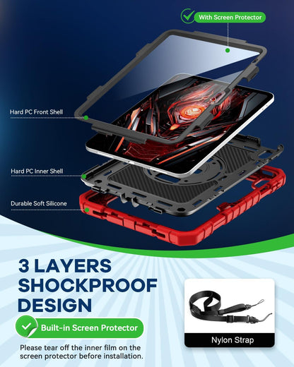 Cantis Case for iPad 11-inch (A16) 2025/ iPad 10th Generation 2022 (10.9 inch) with Screen Protector, iPad 11th Case with 360 Degree Rotating Stand/Shoulder Strap/Pencil Holder, Red