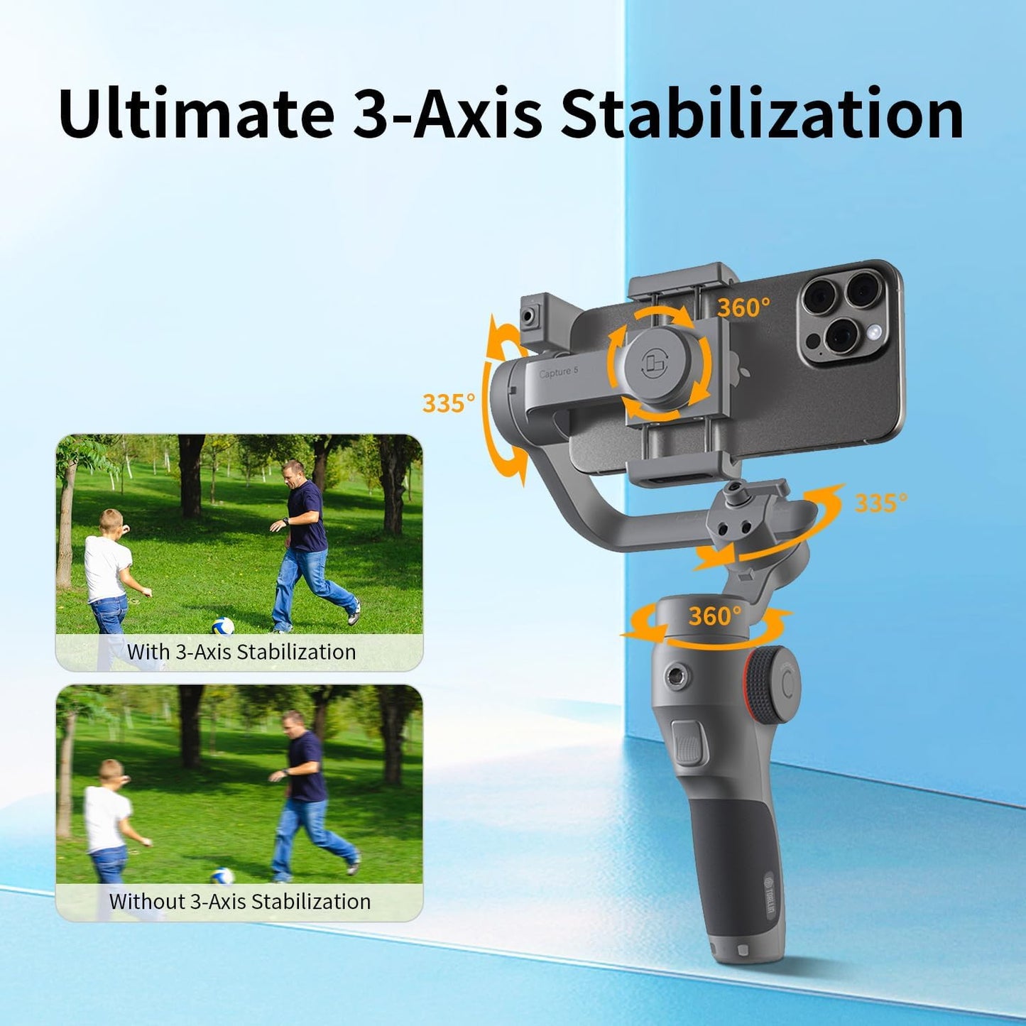 TOALLIN Gimbal Stabilizer for Smartphone, 3-Axis Phone Gimbal with AI Tracking, Gesture Control, Long Battery Life Stabilizer for iPhone & Android, Video Recording, Streaming, Travel Vlogging