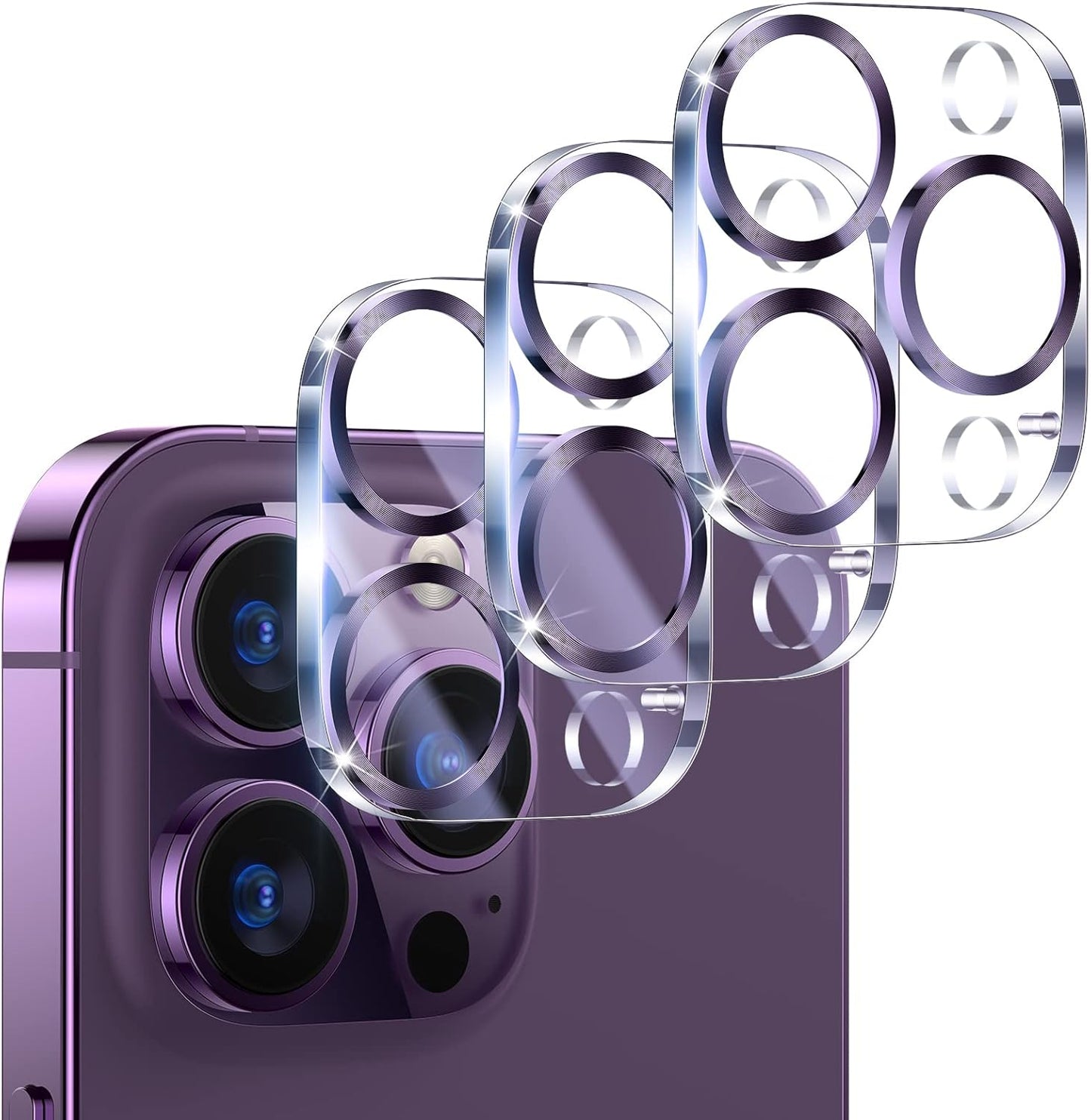 UniqueMe [3 Pack Compatible for iPhone 14 Pro Max/iPhone 14 Pro Camera Lens Protector,[Case Friendly][Scratch-Resistant] - Purple