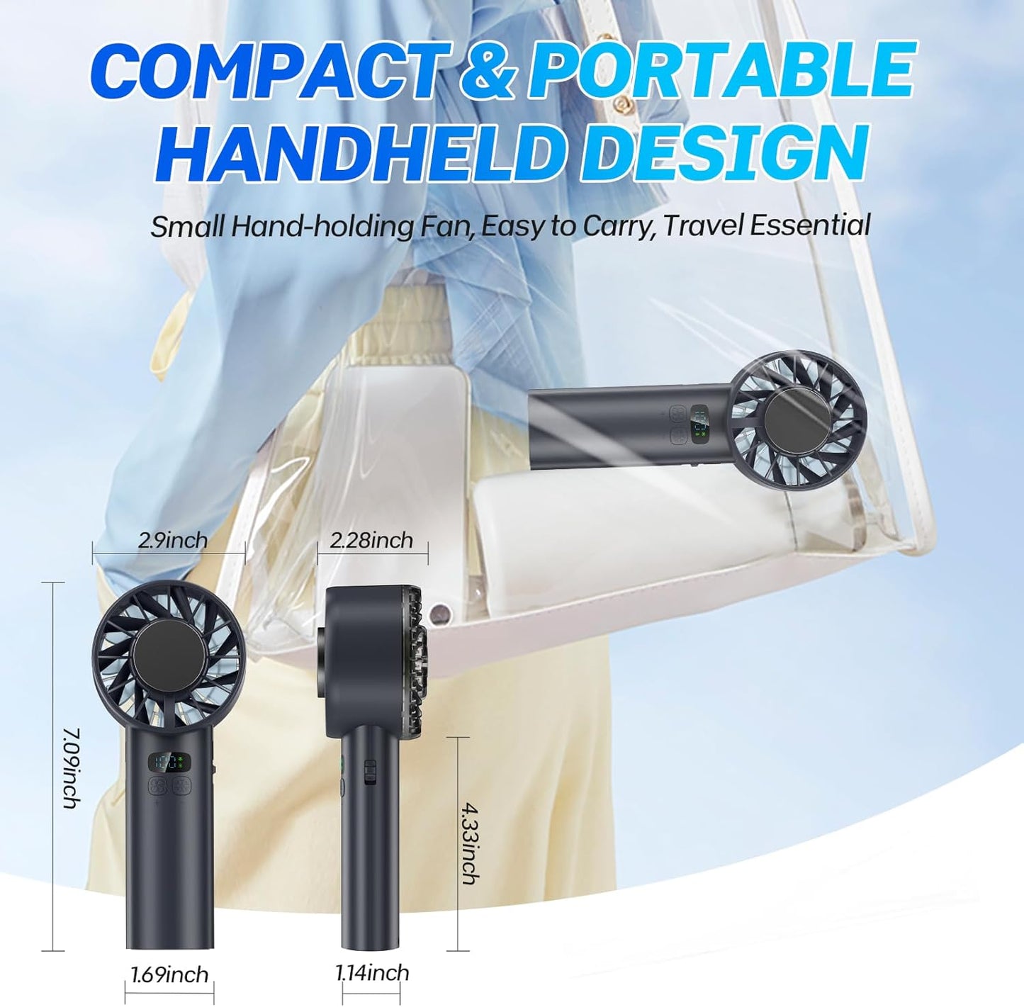 2025 Portable Handheld Ice Fan, Turbo Cooling Fans, 5200mAh, 100 Gear Hurricane Wind, ANC Silent Motor, Digital Display, USB C Rechargeable, Mini Icy Personal Electric Fan for Outdoor & Indoor (Black)