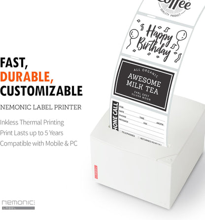 Nemonic Label Printer | Inkless Bluetooth Thermal Label Printer for Small Business | Durable Shipping Label Maker & Portable Wireless