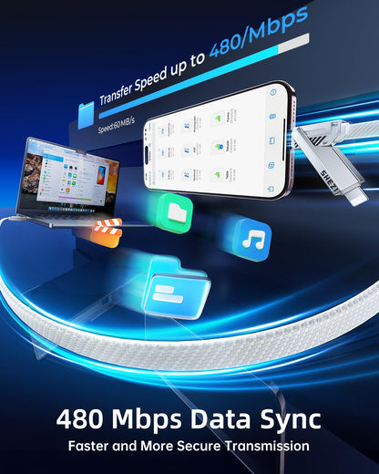 SHEZI [Upgraded 2.0] 4-in-1 USB C Cable 60W 5FT Fast Charging [480Mbps Data Sync] Flat Nylon Braided Charger Cord Combo, USB A/C to C/L Multi Charge Cable for iPhone/iPad & Most Devices, Silver