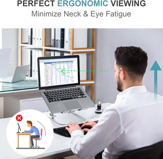 SHUWEI Laptop Cooling Stand with 3 Speed Fan, Adjustable Height Laptop Stand for Desk, Ergonimic Aluminum Laptop Cooling Pad for 10-15'' Notebook - Bule-Gray