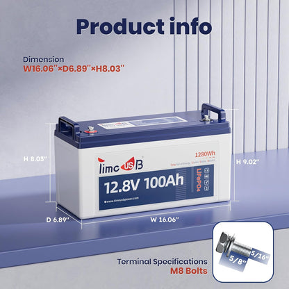 12V 100Ah LiFePO4 Battery, 4000+ Deep Cycle Lithium Battery, Built-in 100A BMS, Ideal for Trolling Motor, RV, Solar Panel Systems, and Off-Grid Power Solutions