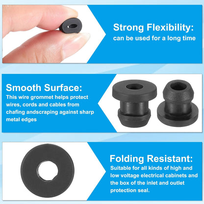 PATIKIL 6.5mm / 1/4 Inch Drill Hole,3/16 Inch ID Rubber Grommets, 15Pcs Top Hat Grommet for Wiring Eyelet Ring Gasket Automotive Firewall Cable Hole Plugs Wires Protection, Black