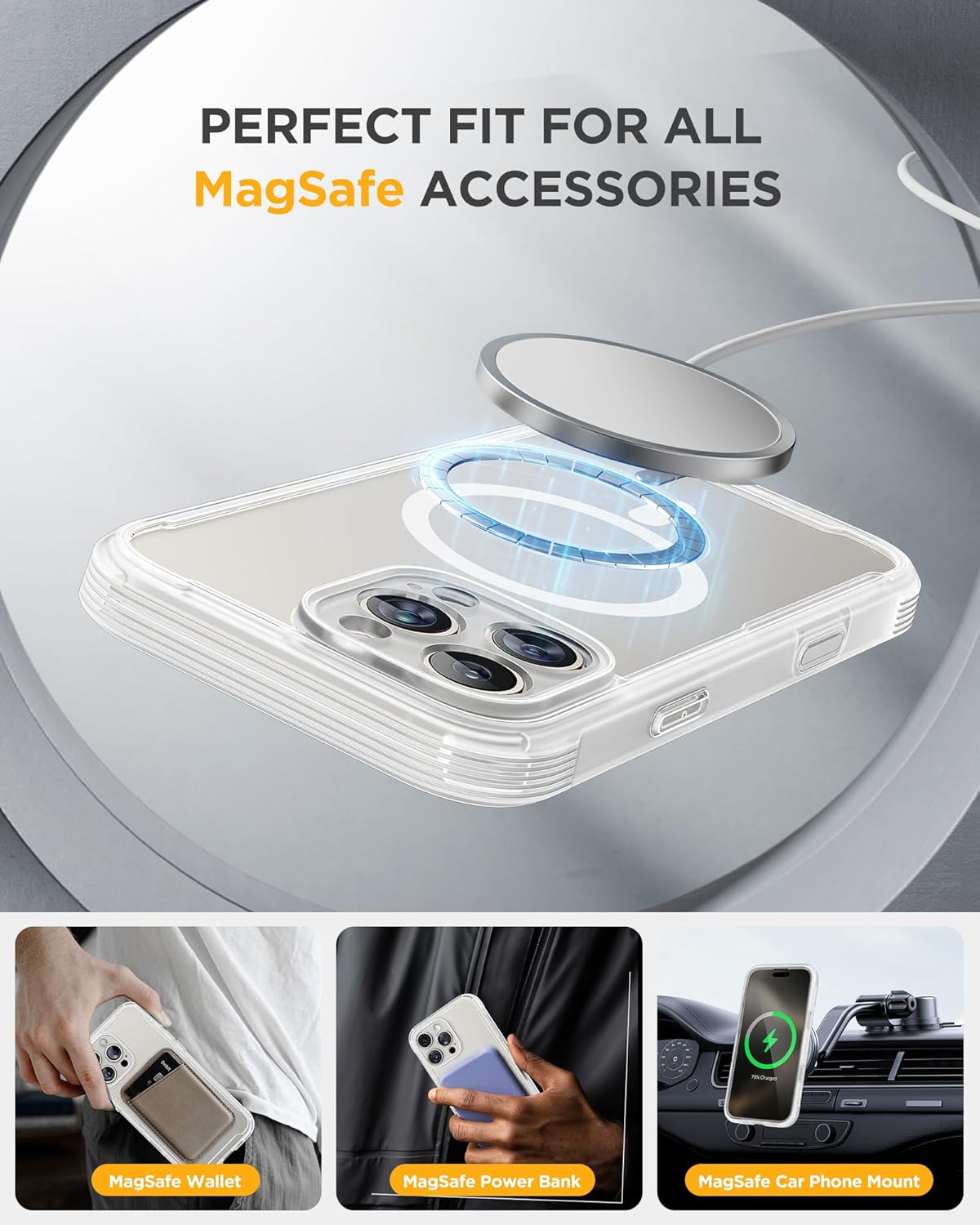 Miracase Magnetic for iPhone 16 Pro Case Full-Body Phone with Built-in Glass Screen Protector, [Compatible with MagSafe] Military Drop Proof 16 Pro Cover Bumper 6.3 inch, Matte Clear