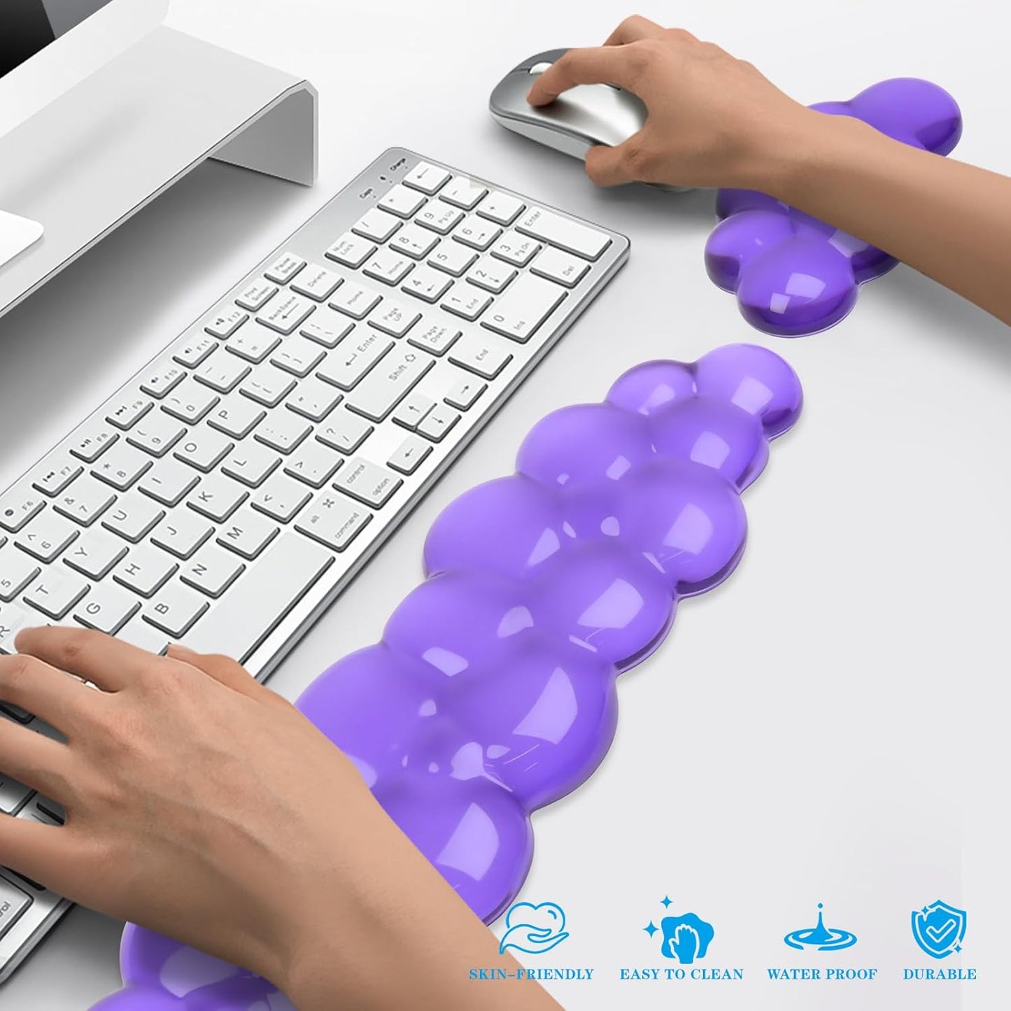 Gel Cloud Keyboard and Mouse Wrist Rest, Cute Wrist Support and Arm Support Keyboard Rest for Keyboard and Mouse Typing Pain Relief，Suitable for Office/Computer/Laptop/Gaming (Transparent Purple Set)