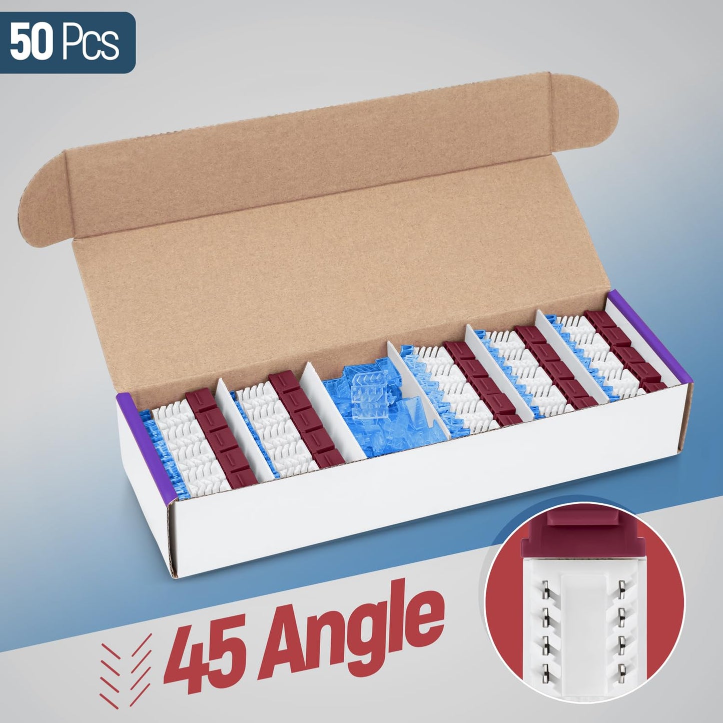 Everest 45° Angled RJ45 Cat5e Keystone Jacks 50-Pack in Red - Slim Profile Female RJ45 Connectors - Cat 5e Keystone Jack - Compatible with 45° Angled Speed Termination Tool - 45Term (B0BL3GS7ZY)