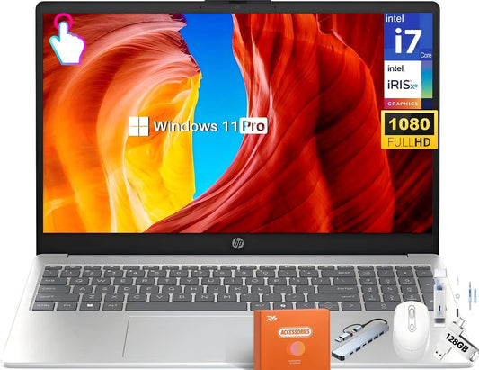 HP 15.6 Touchscreen Laptop Computer for Business, Intel 13th Gen i7-1355U(Up to 5.0 GHz), 15.6" FHD Touch Screen, 16 GB RAM, 512 GB SSD, Iris Xe GPU, Wi-Fi 6, HD Webcam, Windows 11 Pro, w/Accessories
