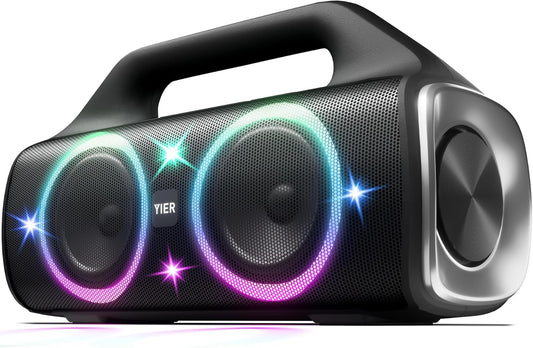 Speakers, 80w (Peak) Portable Wireless Speaker with Lights, Stereo Loud Sound, IP67 Waterproof, Deep Bass Outdoor Speakers Bluetooth 5.0 Dual Pairing for Home Party Beach Camping, Gifts