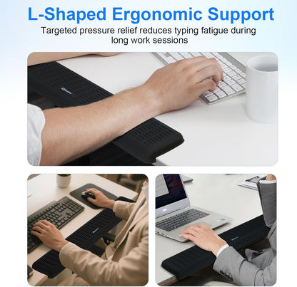 UnivoColors PostureUp L-Shaped Desk Long Wrist Rest Elbow, Non-Slip, Memory Foam, Desk Edge Support, Ergonomic Design for Long-Hour Work (23.6 * 3.9 inch One-Piece Design,Pink)