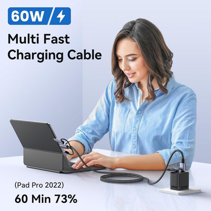Multi Charger Cord 6 in 1 USB Cable Fast Charging Cable - PD 60w USB c Multi Fast Charging Cable with Led Display - 6 ft USB C/A to Type C/Phone/Micro Charger Cable Com patible with Phone/Laptops