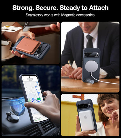 TORRAS Magnetic & Stand for Google Pixel 9 Pro XL Case, Fit for MagSafe, 12FT Mil-Grade Drop Protection, Slim Fit for Google Pixel 9 Pro XL Phone Case with Built-in Kickstand, Translucent Matte Black