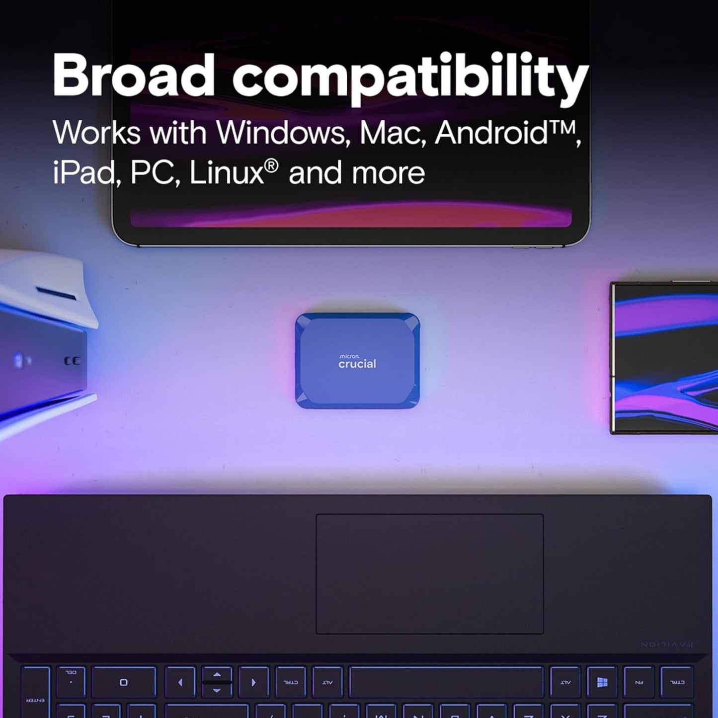 Crucial X10 4TB Portable SSD, Up to 2,100MB/s, USB 3.2 USB-C, External Solid State Drive, Compatible with Windows, Mac & Android, Durable Storage for Games, Photos & Files, Blue - CT4000X10SSD9-02