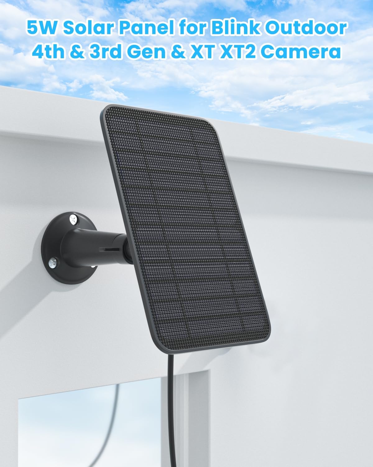 5W Solar Panel Compatible with Blink Outdoor 4(4th Gen)/Blink Outdoor(3rd Gen) XT3 & Blink XT2/XT Camera, Blink Solar Panel Charger with 13.1ft Cable Rubber Plug, IP65 Waterproof, Secure Mount, 2 Pack