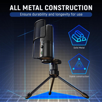 FIFINE Podcast Recording Microphone, PC USB Condenser Microphone for Streaming Vocal Music, Computer Desktop Mic with Mute Button for Windows/Mac OS-K669PRO1