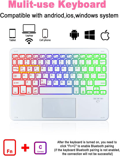 Universal Touchpad Keyboard Case for 9.7,10.1,10.2",10.5",10.9",11" Tablet, Rainbow Backlight TrackPad Keyboard with Type-C Charging Port fit 9.7-11 inch Android/iOS/Windows (Pink)