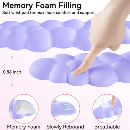 Cloud Wrist Rest for Computer Keyboard, 4-in-1 Memory Foam Leather Cloud Keyboard Wrist Rest and Mouse Pad Set with Ergonomic Support for Arm and Palm Cushion, Gaming/Work Setup, Purple