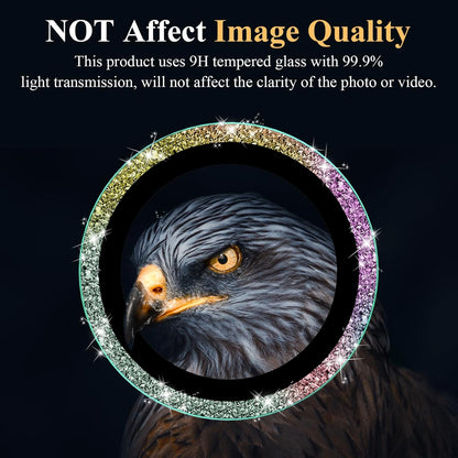 YWXTW Camera Lens Protector for Samsung Galaxy S24 / S23 / S23 Plus, [NOT for S24 Plus] 9H Tempered Glass Metal Individual Ring Camera Screen Protector for S24 Accessories (Colored Glitter)