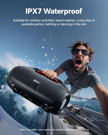 100W Bluetooth Speaker, Outdoor Wireless Boombox with Powerful Bass, RGB Lights, IPX7 Waterproof|30H Playtime|USB-C|TWS|AUX, Portable for Party, Camping, Pool, Beach, Backyard-Black