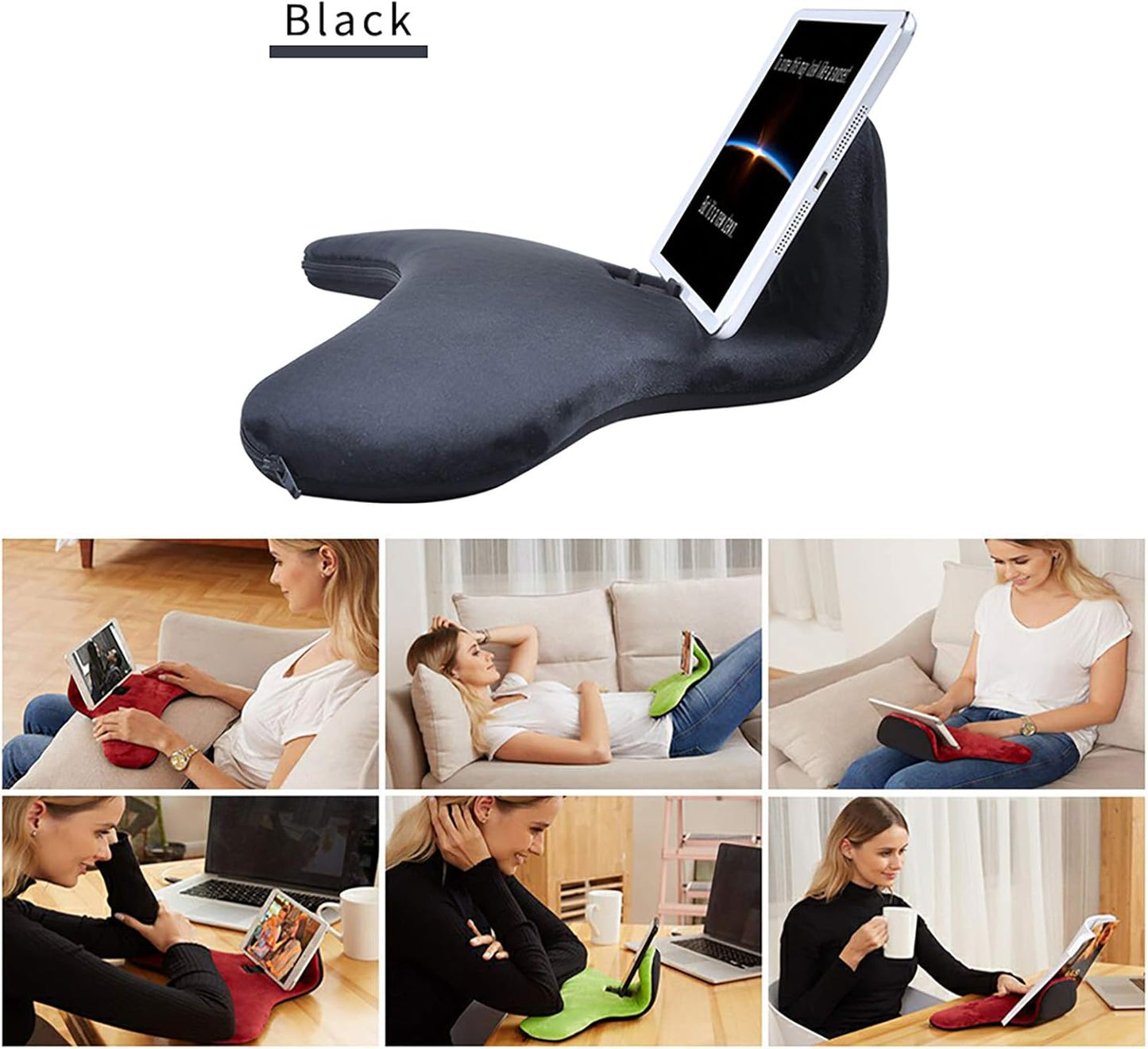 Multi-Angle Tablet Sofa Holder Pad Pillow Stand for iPad Air&iPad, Universal Phone&Tablet Pillow Stands and Holders Used on Bed, Car, Desk, Lap, Sofa, for iPads, Tablets, Smartphone, Magazines(Black)