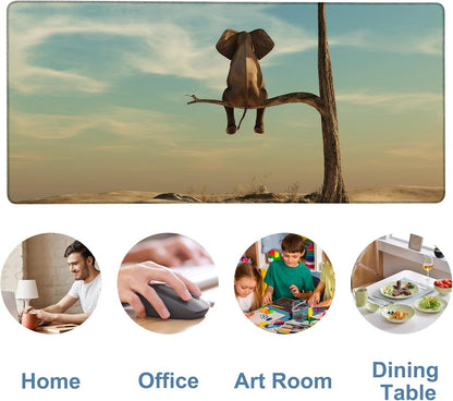 A Elephant Gaming Mouse Pad 3mm Thick Stitched Edge Waterproof Non-Slip Large Computer Keyboard Mouse Mat,Suitable for Office Entertainment Decorative Desk Pad 35.4 x 15.7 Inches