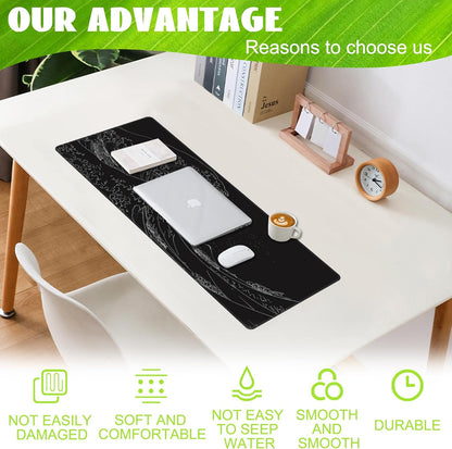 Desk Mat,Black Japanese Sea Wave Desk Pad,Japanese Sea Wave Large Gaming Mouse Pad for Desk,Extended Big Computer Keyboard Mouse Pad with Non-Slip Base and Stitched Edge,31.5"x11.8"