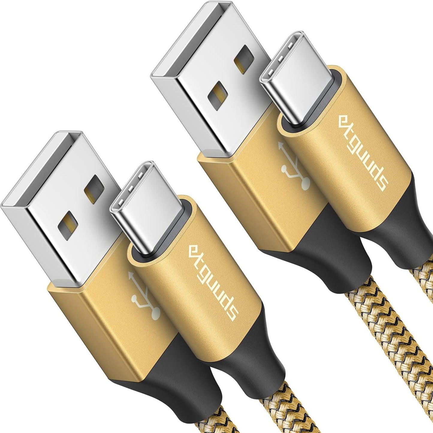 etguuds 4ft USB A to USB C Cable 3A Fast Charging, 2-Pack USB A to USB Type C Charger Cord for iPhone 16 15 Pro/Pro Max/Plus, for Samsung Galaxy S24 S23 S22 S21 S20 S10 A55 A54 Flip Note, Moto, Gold