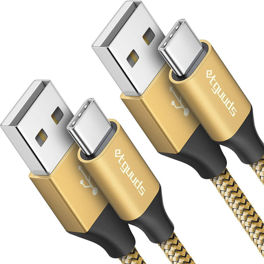 etguuds 6ft USB A to USB C Cable 3A Fast Charging, 2-Pack USB A to USB Type C Charger Cord for iPhone 16 15 Pro/Pro Max/Plus, for Samsung Galaxy S24 S23 S22 S21 S20 S10 A55 A54 Flip Note, Moto, Gold