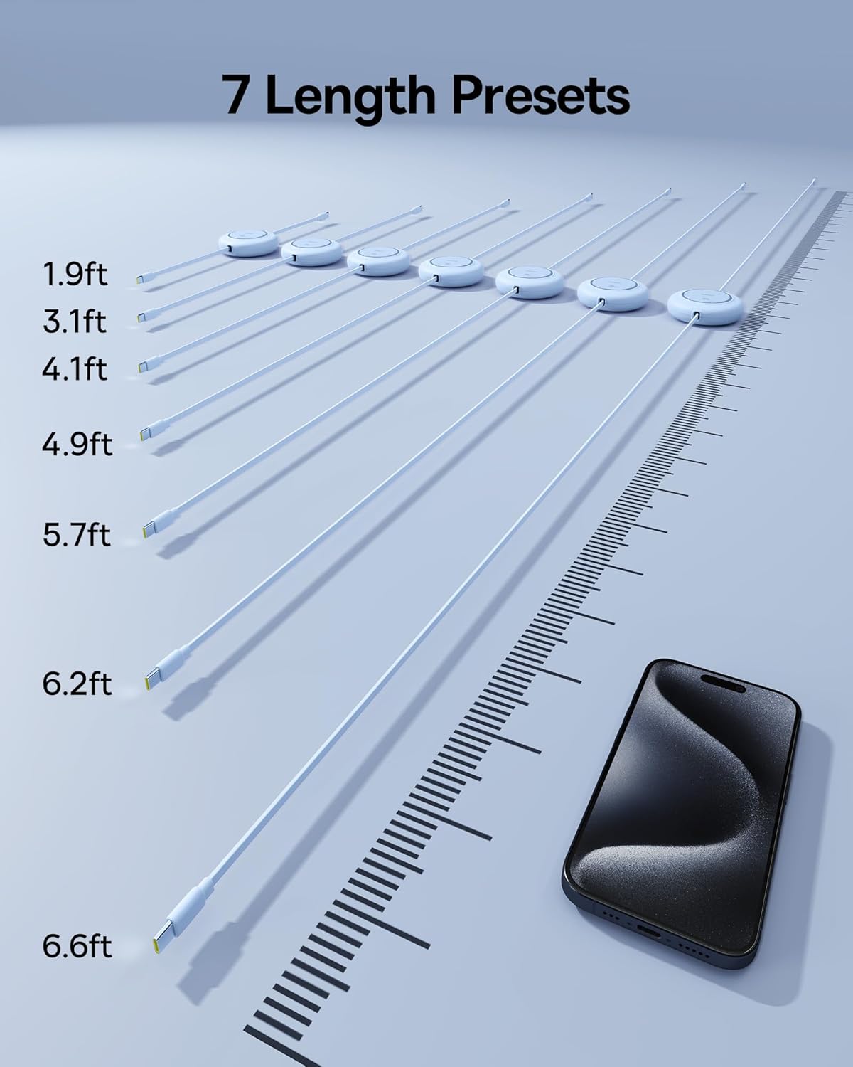 Baseus USB C to USB C Cable, 100W 6.6ft Retractable USB C Fast Charging Cable, 7-Stage Length Preset Retractable Charger Cord for iPhone 16 15 Pro Plus Pro Max, MacBook, iPad Pro, Samsung S24/S23+