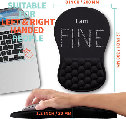 Ergonomic Mouse Pad Wrist Support with Memory Foam Massage Bulge, Carpal Tunnel Pain Relief Mousepad Wrist Rest for Mouse(12x8 inch, I Am Fine)
