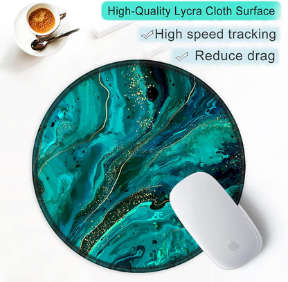 ITNRSIIET Round Mouse Pad with Stitched Edge Premium-Textured Waterproof Non-Slip Rubber Base Desktop Protection Mat Diameter 8.7 inches, Green Marble
