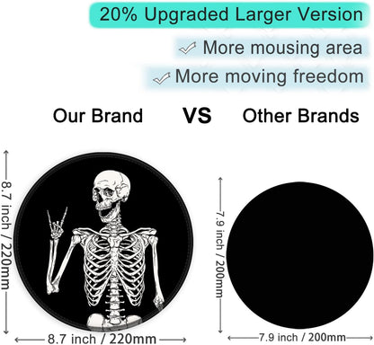 ITNRSIIET Round Mouse Pad with Stitched Edge Premium-Textured Waterproof Non-Slip Rubber Base Desktop Protection Mat Diameter 8.7 inches, Human Skeleton