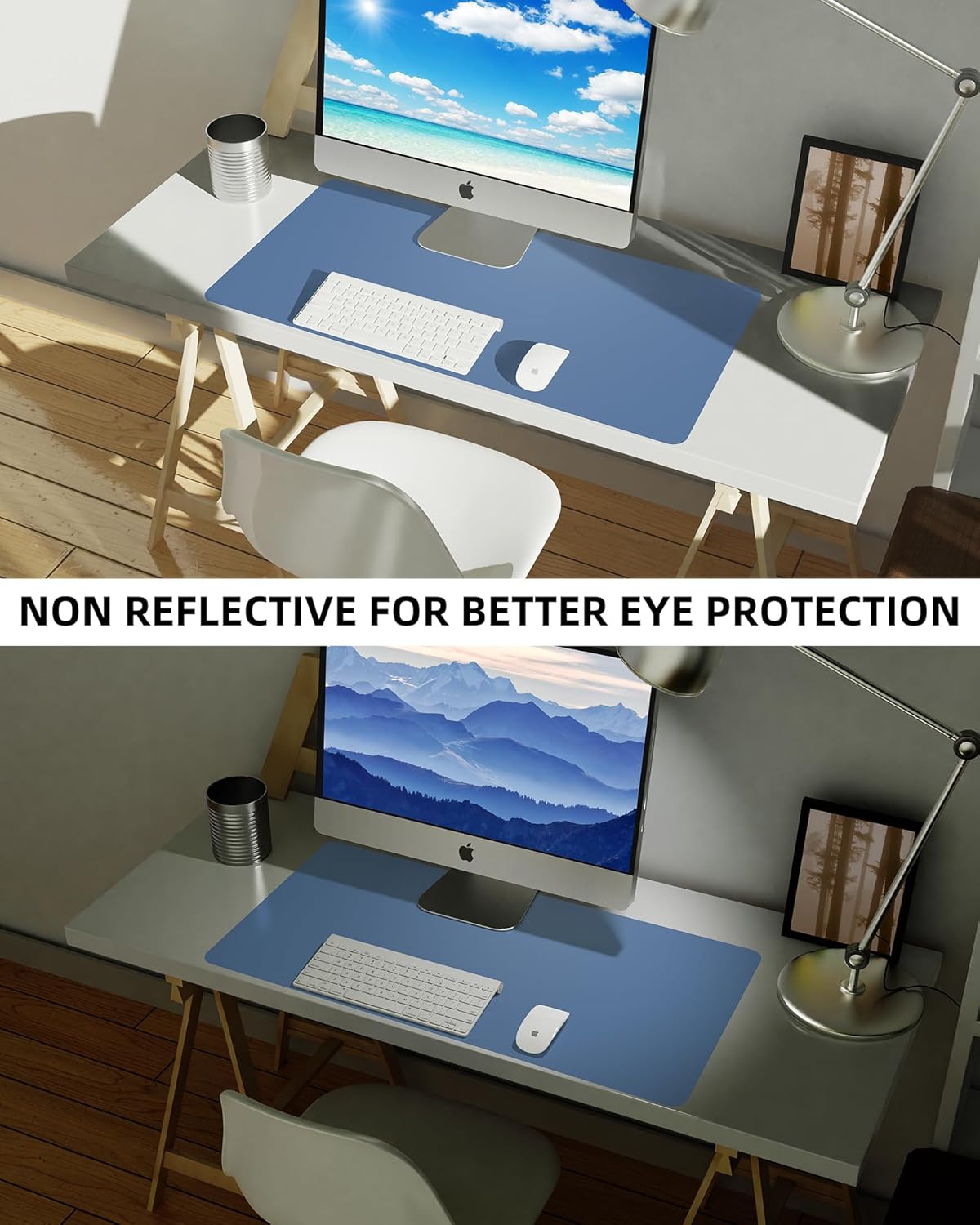 Leather Desk Pad Blotter,Mouse Pad,Office Desk Mat, Non-Slip PU Leather Desk mat,Large Desk mat,Waterproof Keyboard mat for Office/Home/Decor (Grey Blue,31.5" x 15.7")