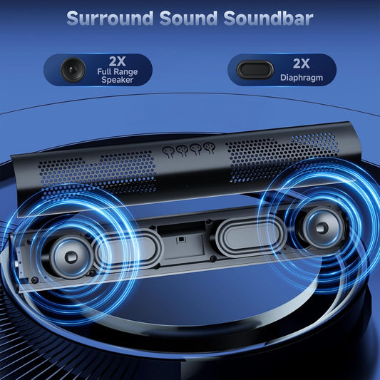 SOULION R100 Plus Computer Speakers with Dynamic RGB Light, Rechargeable Bluetooth Speaker with Switch Button, Clearly Sound Soundbar for Desktop Monitor, PC, Tablets(3.5mm Aux Connection Included)