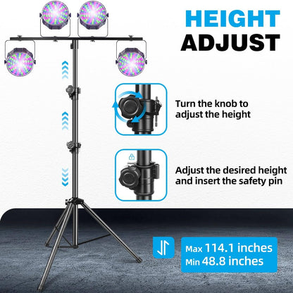 DJ Stand, T-Bar Tripod Stage Lights Stand Portable and Adjustable 49-114 Inch Heavy Duty for Stage, Bar, Par Light
