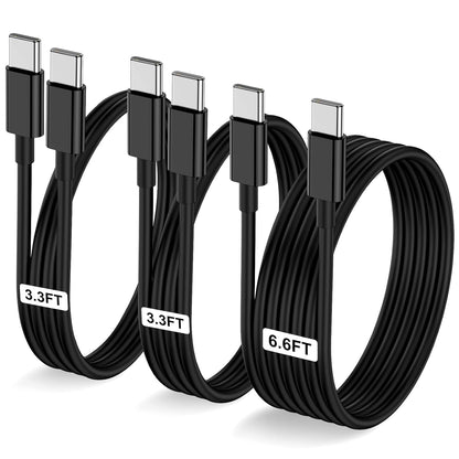 3-Pack Black [3.3FT+3.3FT+6.6FT] 60W USB C to USB C Cable, Type C Fast Charging Cable for iPhone 16 15 Pro Plus Pro Max，for Galaxy S24 S23, for iPad Pro/Air, for MacBook Pro/Air and More
