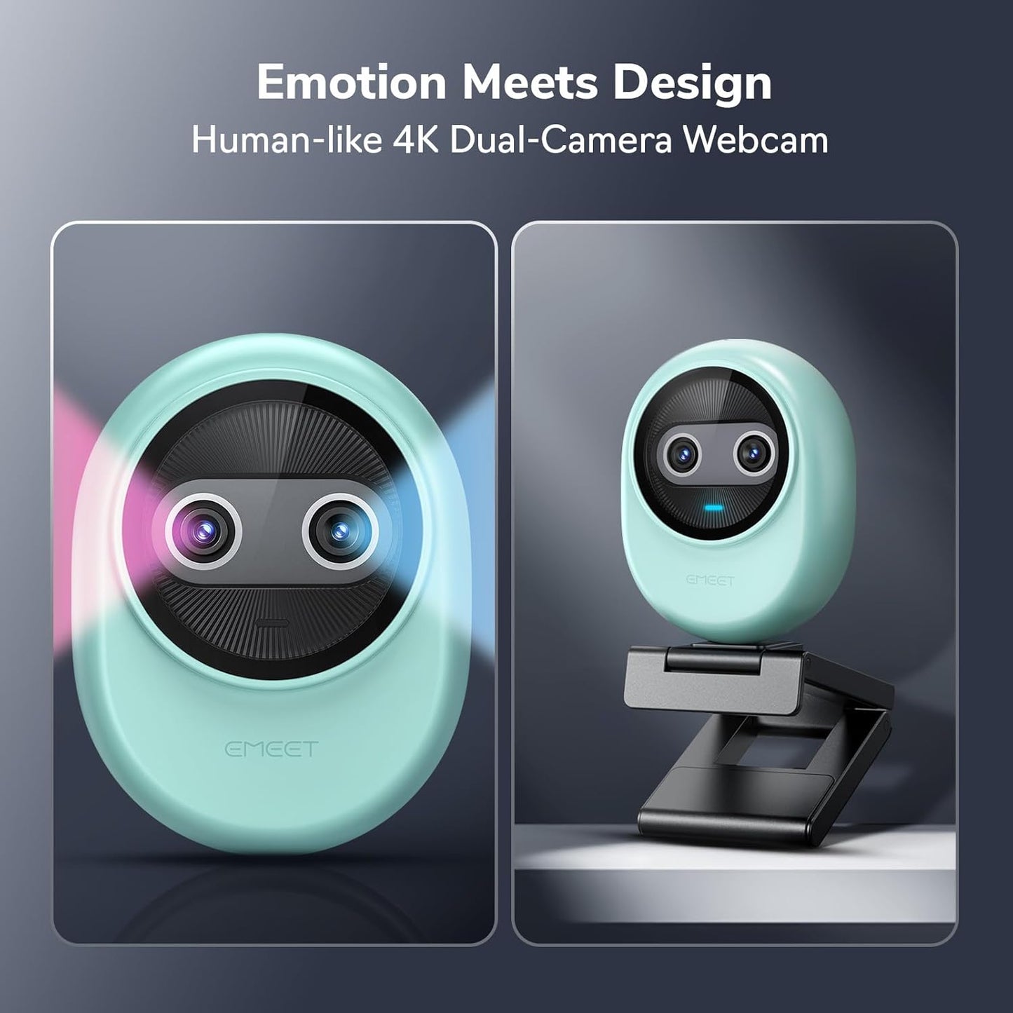 EMEET Piko 4K Webcam for Streaming, World’s 1st Dual-Camera AI-Powered 4K Camera w/AI Autofocus, 3 Mics Array&3 Sound Modes, USB Webcam with Clip, Great for Streaming, Desk Setup and Creative Gifts