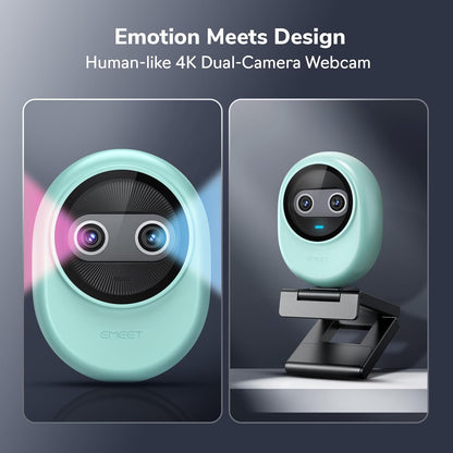 EMEET Piko 4K Webcam for Streaming, World’s 1st Dual-Camera AI-Powered 4K Camera w/AI Autofocus, 3 Mics Array&3 Sound Modes, USB Webcam with Clip, Great for Streaming, Desk Setup and Creative Gifts