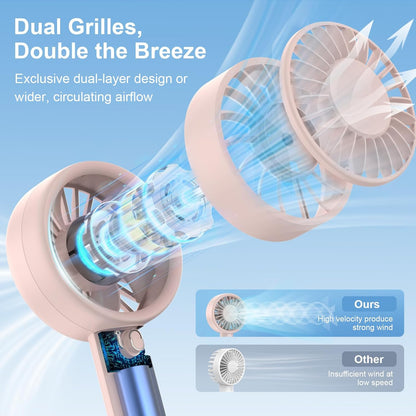 Portable Handheld Fan, USB Personal Fan Rechargeable Battery Operated 10H Working Cooling Time Mini Small Design with Base for Desktop/Travel/Outdoor/Vacation/Concerts/Lash Makeup-Pink