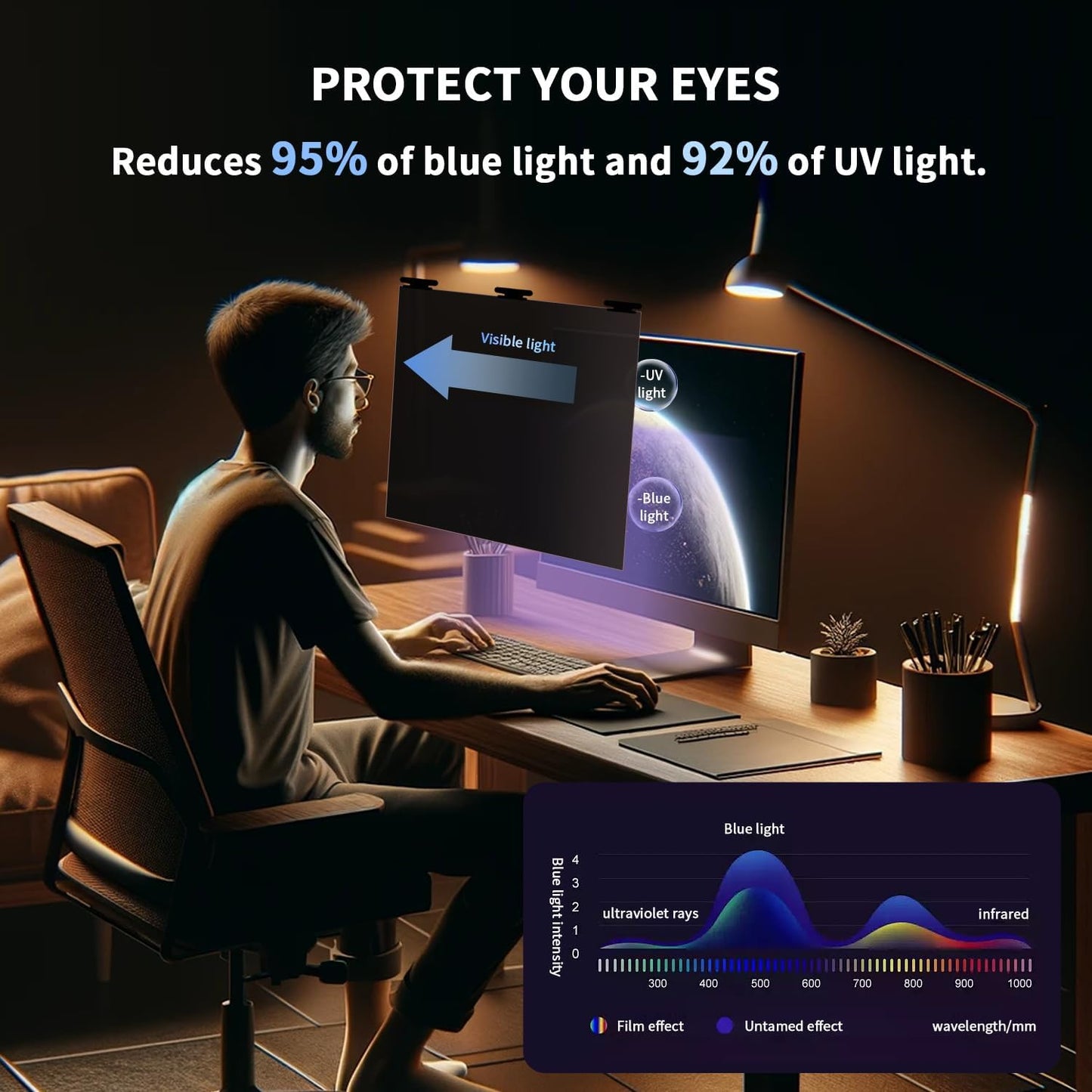 [2 Pack] Magnetic Computer Privacy Screen Filter 24 Inch for 16:9 Widescreen Monitor Desktop PC, 24in Hanging Removable Anti Glare Blue Light Protector, Double Sided Reversible Eye Care Film