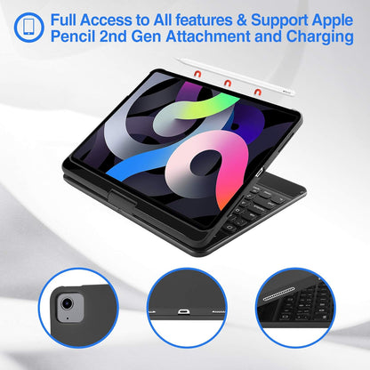 ProCase 360° Rotation Keyboard Case for iPad Air 11" (M3/M2) 2025/2024/Air 5th/4th 10.9" 2022 2020/ iPad Pro 11" 2022 2021 2020 2018, Wireless Keyboard with 7 Colors Backlit, Auto Sleep/Wake -Black
