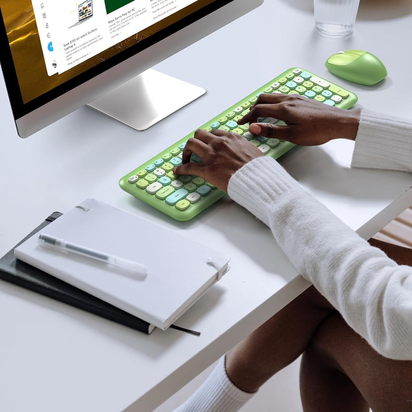 KNOWSQT Wireless Keyboard and Mouse Combo, Pale Green Full-Sized 2.4G Silent Keycap Colorful Keyboards, USB Dongle Plug Play, for Laptop, Windows, PC, Computer, Desktop