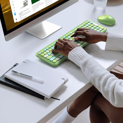 KNOWSQT Wireless Keyboard and Mouse Combo, Pale Green Full-Sized 2.4G Silent Keycap Colorful Keyboards, USB Dongle Plug Play, for Laptop, Windows, PC, Computer, Desktop
