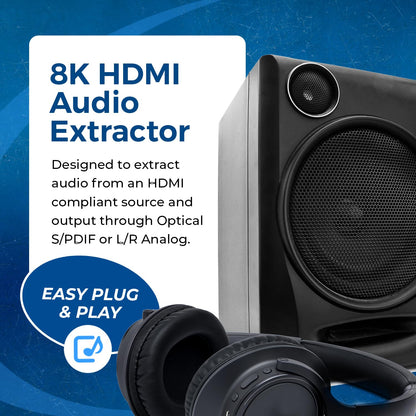 OREI 8K Audio Extractor HDMI UltraHD 4K @ 120Hz 48G HDMI 2.1 Audio Converter for PS5 SPDIF + 3.5mm Output HDCP 2.3 - Dolby Digital/DTS Passthrough CEC, HDR, Dolby Vision, ARC, HDR10+ (BKA-1)